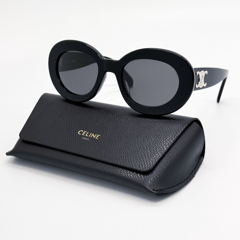 NEW CL40312U 01A CELINE BLACK ROUND WOMEN SUNGLASSES CELINE